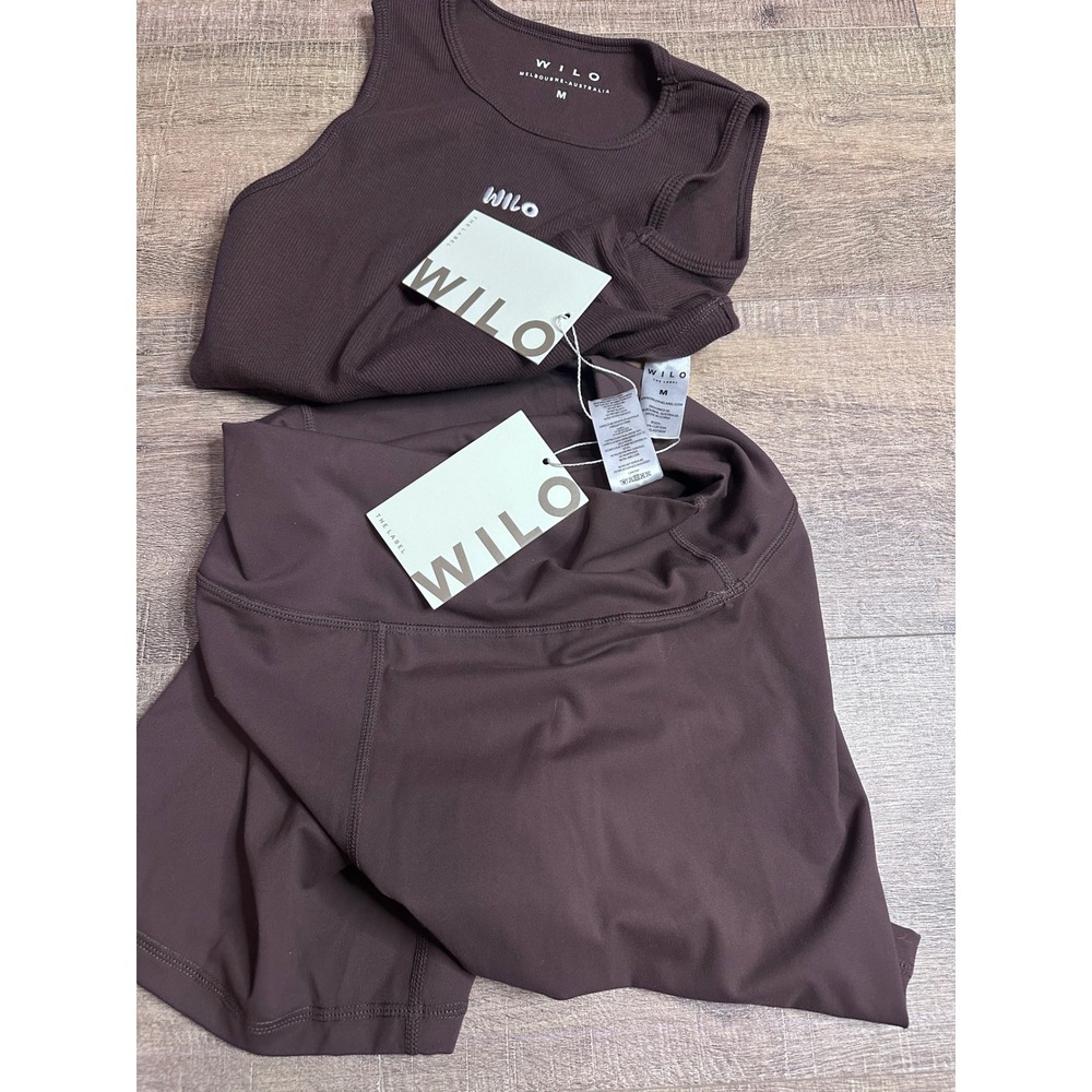 WILO The Label Espresso Ribbed Racer Tank and Scrunch Butt Biker Shorts Set Med - Picture 9 of 9